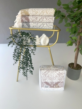 50x90 SARRA 3'LÜ SARE BAĞLAMALI DAMASK HAVLU